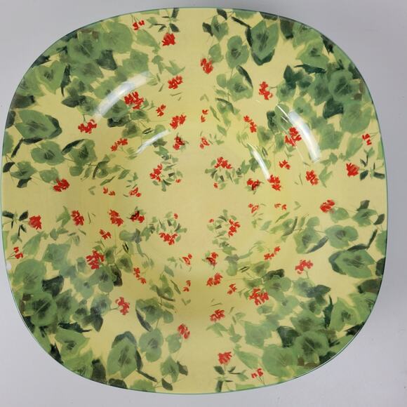 2003 Enesco Carol Rowan Geraniums Serving Bowl Red Green Yellow Pasta - Picture 10 of 13